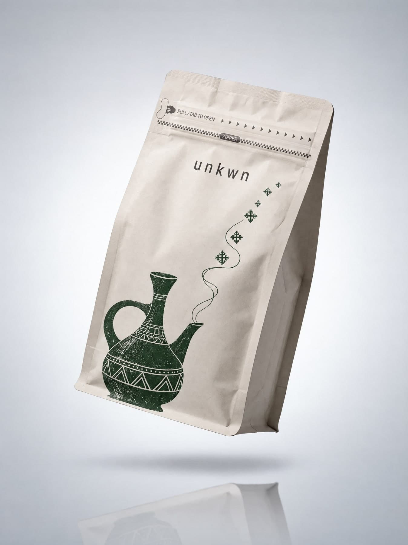 unkwn Lot 001 Ethiopia, 12 oz bag, jebena artwork in green